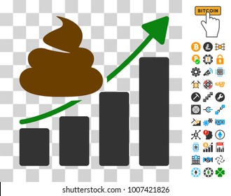 Shit Growing Chart icon with bonus bitcoin mining and blockchain icons. Vector illustration style is flat iconic symbols. Designed for blockchain websites.