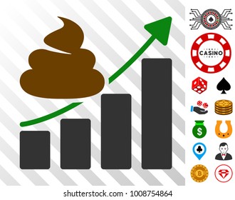 Shit Growing Chart icon with bonus casino images. Vector illustration style is flat iconic symbols. Designed for gambling websites.
