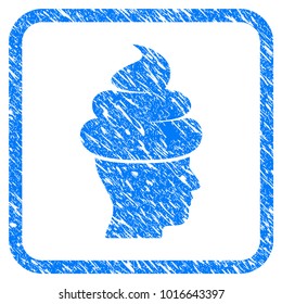 Shit Guy grainy textured icon inside rounded rectangle for overlay watermark stamps. Flat symbol with dirty texture. Framed vector blue rubber seal stamp with grunge design of shit guy.