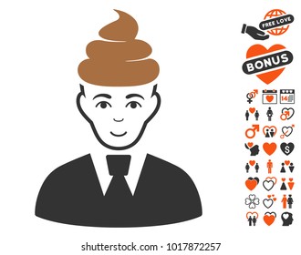 Shit Guy icon with bonus love pictograph collection. Vector illustration style is flat iconic symbols.