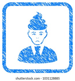 Shit Guy rubber seal stamp watermark. Icon vector symbol with grunge design and dirty texture in rounded squared frame. Scratched blue sticker on a white background.