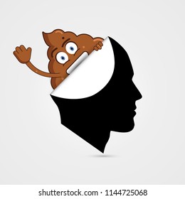 Shit In Head. Bad Thoughts. Stupid Man. Vector Illustration