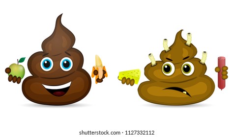 The shit is healthy and sick. Vector illustration.