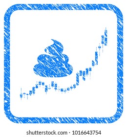 Shit Hyip Candle Chart grunge textured icon inside rounded frame for overlay watermark stamps. Flat symbol with dust texture.