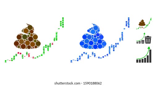 Shit hyip candle chart mosaic of small circles in different sizes and color tints, based on shit hyip candle chart icon. Vector filled circles are organized into blue mosaic.
