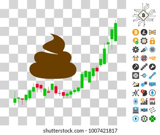 Shit Hyip Candle Chart pictograph with bonus bitcoin mining and blockchain design elements. Vector illustration style is flat iconic symbols. Designed for crypto currency apps.