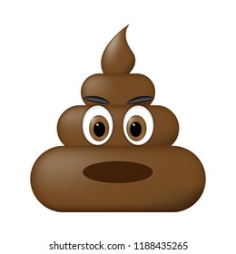 Shit icon, angry faces, poop emoticon isolated on white background.