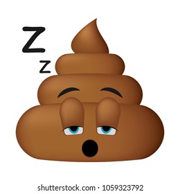 Shit icon, sleep faces, poop emoticon isolated on white background.