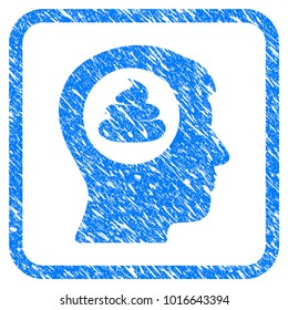 Shit Idea Head grunge textured icon inside rounded rectangle for overlay watermark imitations. Flat symbol with scratched texture.