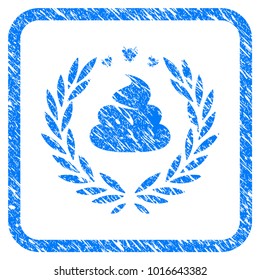 Shit Laurel Emblem grainy textured icon inside rounded rectangle for overlay watermark imitations. Flat symbol with scratched texture.