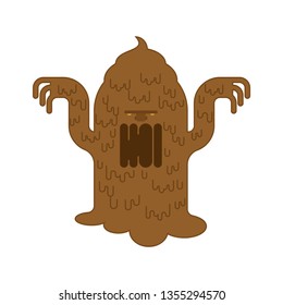 Shit monster. Turd brown mucous Mucus character. Vector illustration