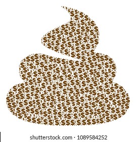 Shit mosaic of dollars and sphere spots. Vector banking pictograms are united into shit collage.
