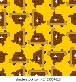 Shit on skateboard pattern seamless. Turd Skateboarder background. Vector texture