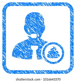 Shit Operator grainy textured icon inside rounded rectangle for overlay watermark stamps. Flat symbol with scratched texture. Framed vector blue rubber seal stamp with grunge design of shit operator.