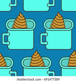 Shit in pot pattern. Poop in boiler ornament. Turd in bowler background