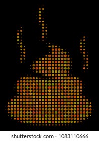 Shit smell halftone vector icon. Illustration style is pixelated iconic shit smell symbol on a black background. Halftone texture is build from round spots.