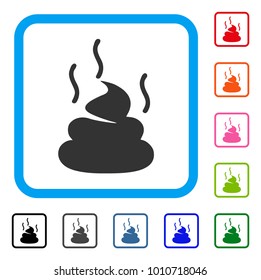 Shit Smell icon. Flat grey pictogram symbol inside a blue rounded frame. Black, gray, green, blue, red, pink color additional versions of shit smell vector. Designed for web and software UI.