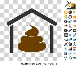 Shit Storage Hangar icon with bonus bitcoin mining and blockchain pictograms. Vector illustration style is flat iconic symbols. Designed for crypto currency apps.