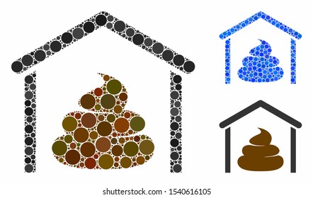 Shit storage hangar mosaic of filled circles in variable sizes and color tints, based on shit storage hangar icon. Vector small circles are organized into blue mosaic.
