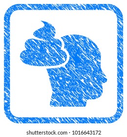 Shit Thinking Head grainy textured icon inside rounded square for overlay watermark imitations. Flat symbol with dirty texture.