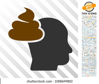 Shit Thinking Head pictograph with 7 hundred bonus bitcoin mining and blockchain graphic icons. Vector illustration style is flat iconic symbols designed for bitcoin apps.