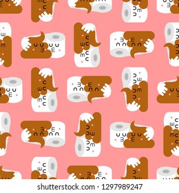Shit and toilet paper pattern seamless. Turd and paper background. WC ormanent
