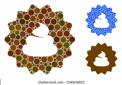 Shit token mosaic of round dots in different sizes and color tones, based on shit token icon. Vector round elements are combined into blue mosaic. Dotted shit token icon in usual and blue versions.