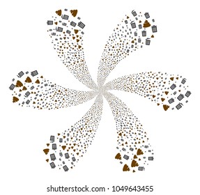 Shit Trash centrifugal spin. Object centrifugal explosion organized from scattered shit trash items. Vector illustration style is flat iconic symbols.