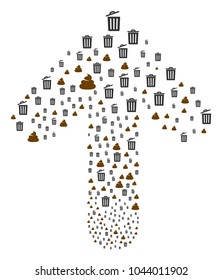 Shit Trash collage constructed in the collection of ahead movement arrow. Upwards move arrow shape made from shit trash pictograms.
