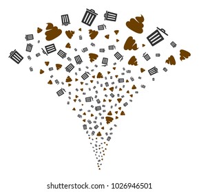 Shit Trash stream fountain. Vector illustration style is flat iconic symbols. Object fountain constructed from random pictograms as shit trash fireworks.