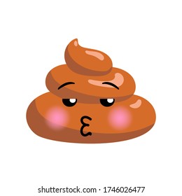 Shit or turd emoji vector icon with happy flirting kissing smile on a face, isolated illustration in flat cartoon and kawaii style
