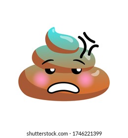 Shit or turd emoji vector icon with unhappy grumpy face feeling boring and tired, isolated illustration in flat cartoon and kawaii style.
