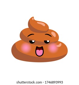 Shit or turd emoji vector icon with happy laughing smile on a face, isolated illustration in flat cartoon and kawaii style