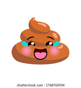 Emoji-Ikone mit geschwungenen oder gedrehten Emoji-Vektorgrafiken mit fröhlichem Lächeln auf dem Gesicht, einzelne Illustration in flachem Cartoon und kawaii-Stil mit Tränen
