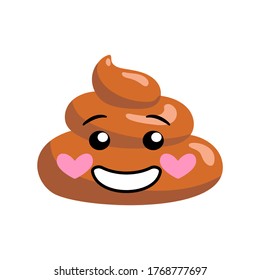 Shit or turd emoji vector icon with happy laughing smile on a face, isolated illustration in flat cartoon and kawaii style