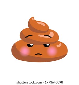 Shit or turd emoji vector icon with tired face feeling boring and sleepy, isolated illustration in flat cartoon and kawaii style.