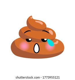 Shit or turd emoji vector icon with yawning face feeling boring and tired, isolated illustration in flat cartoon and kawaii style.