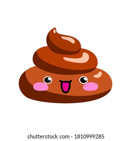 Shit or turd emoji vector icon with happy smile on a face, isolated illustration in flat cartoon and kawaii style