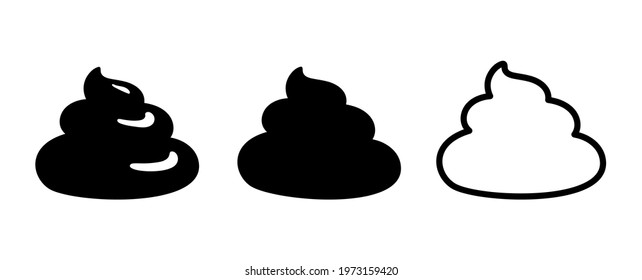 Shit or turd pile black monochrome silhouettes set, isolated illustrations.