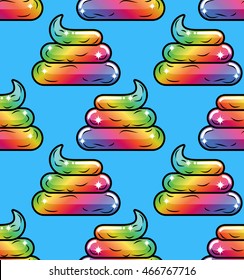 Shit Unicorn background. Magic turd ornament. Rainbow fable poop animal texture