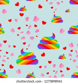Shit unicorn and butterfly pattern seamless. Rainbow multicolored turd background.