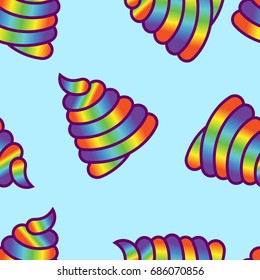 Shit Unicorn pattern. large turd Magic animal ornament. Huge magical Poop rainbow texture