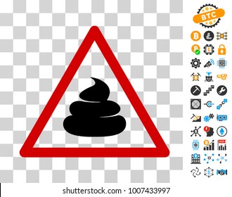 Shit Warning pictograph with bonus bitcoin mining and blockchain pictographs. Vector illustration style is flat iconic symbols. Designed for blockchain software.