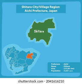 Shitara City Village Region Aichi Prefecture Map, Japan