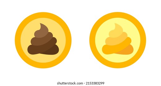 Shitcoin - coin with symbol of shit, excrement, feces and turd. Metaphor of bad, poor and worthless crypto currency and cryptocurrency. Vector illustration isolated on white. Simple flat design.