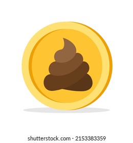 Shitcoin - coin with symbol of shit, excrement, feces and turd. Metaphor of bad, poor and worthless crypto currency and cryptocurrency. Vector illustration isolated on white.