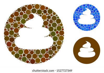 Shitcoin mosaic of small circles in different sizes and shades, based on shitcoin icon. Vector small circles are combined into blue mosaic. Dotted shitcoin icon in usual and blue versions.