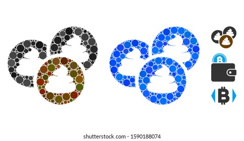 Shitcoins composition of filled circles in different sizes and color tinges, based on shitcoins icon. Vector filled circles are composed into blue composition.