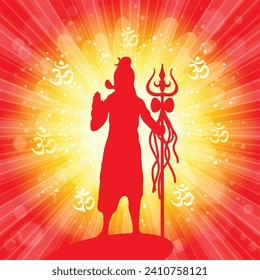 Shiva in brilliant galactic space. Greeting card for Maha Shivratri, a Hindu festival celebrated of Lord Shiva. Om or Aum Indian sacred sound. Vector illustration.