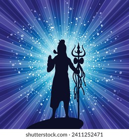 Shiva in brilliant galactic space. Greeting card for Maha Shivratri, a Hindu festival celebrated of Lord Shiva. Om or Aum Indian sacred sound. Vector illustration.